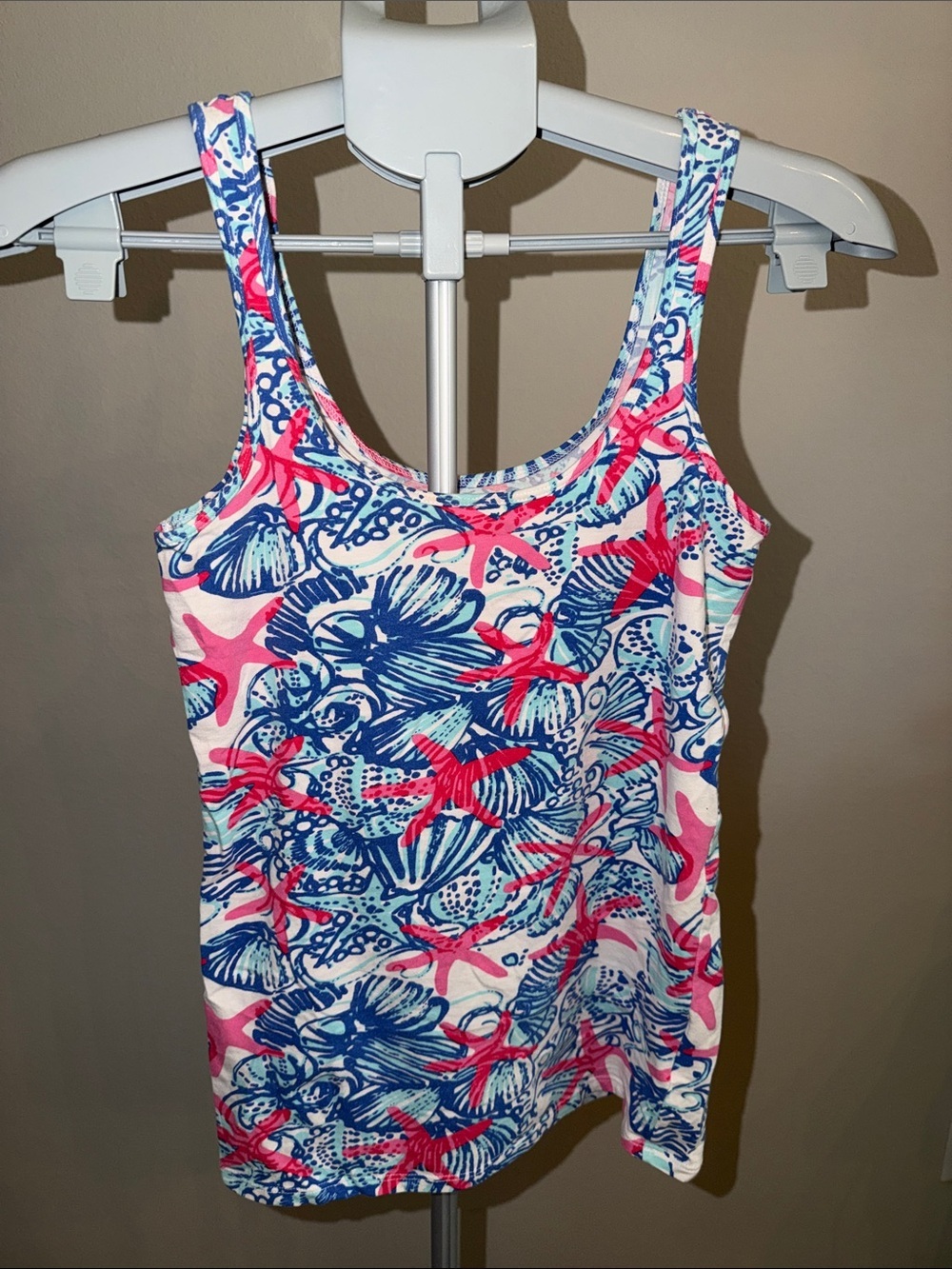 Lilly Pulitzer Pink and Blue Fitted Tank Top “Sea Shells”